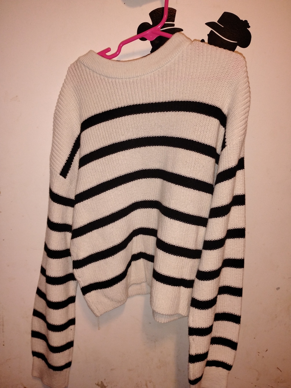 H&M White & Black Striped Crewneck Sweater
